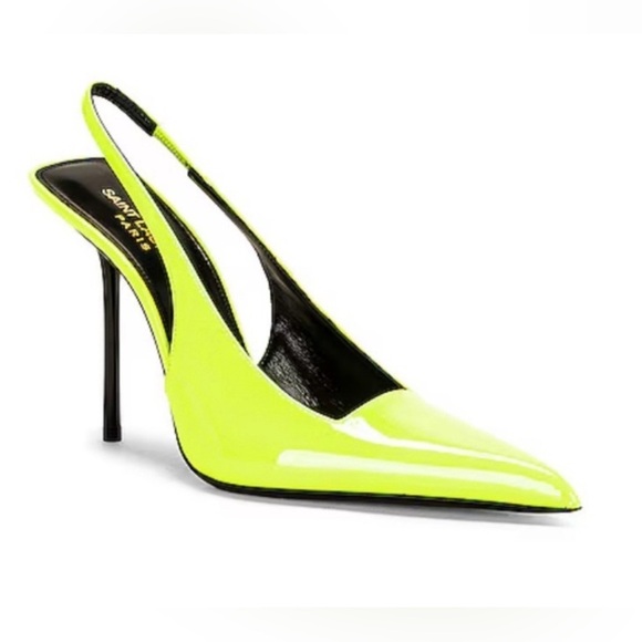 Saint Laurent Kiss 105 Leather Slingback Highlighter Yellow Pumps SZ 8.5 - Picture 3 of 14